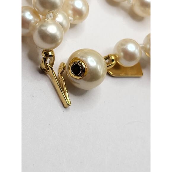 Vintage Marvella Hand Knotted Faux Pearl Necklace w Pearl Slide Clasp 23.5” - Picture 7 of 8